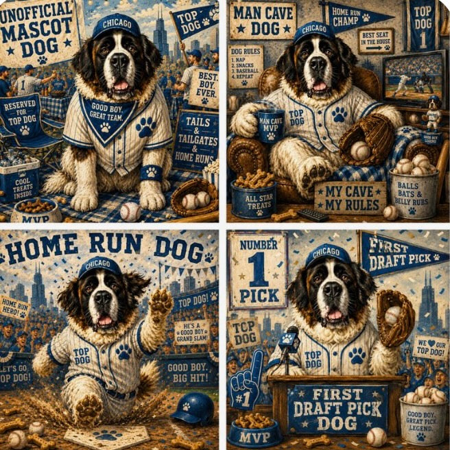 Baseball Dog 4 Pack Magnet/Pin - Custom
