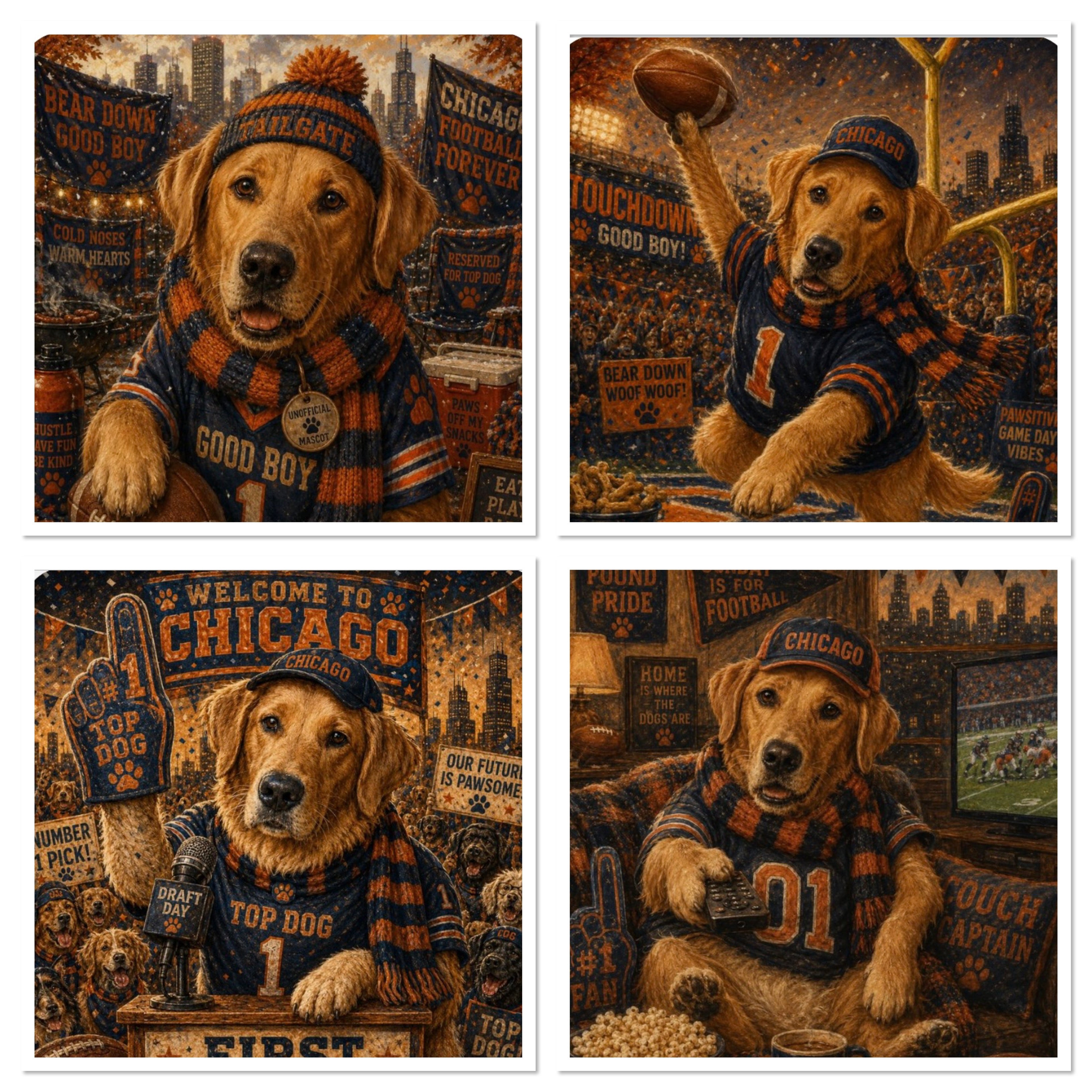 Football Dog 4 Pack Magnet - Custom