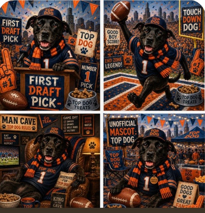 Football Dog 4 Pack Magnet/Pin- Custom