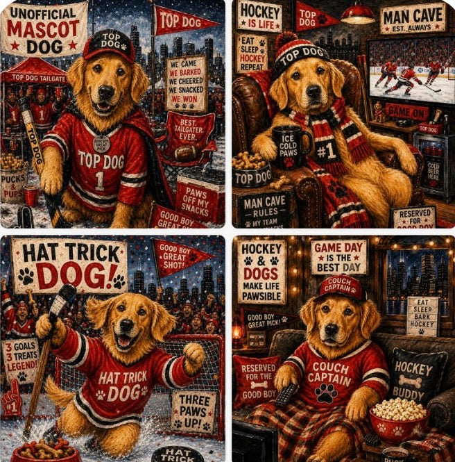Hockey Dog 4 Pack Magnet/Pin Set - Custom